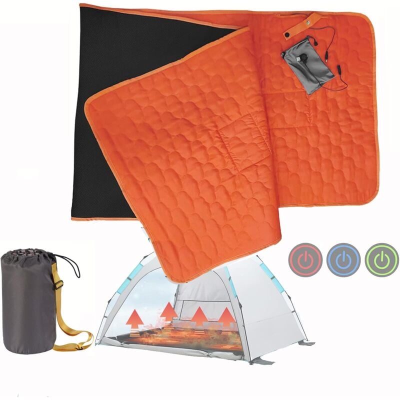 Ej.life - Doublure de sac de couchage chauffante Couverture chauffante portable à 3 réglages de chaleur, 5 zones de chauffage pour le camping, la