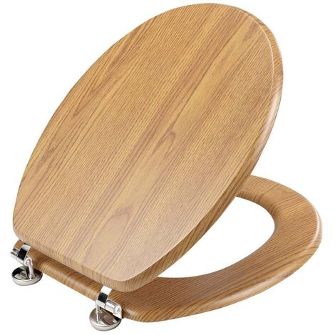 Douceur D'Intérieur – Abattant WC MDF effet bois Strata chêne – Charnières métal – Compatible cuvettes standards – Montage facile – Dimensions 37,5 x 4 x 46 cm