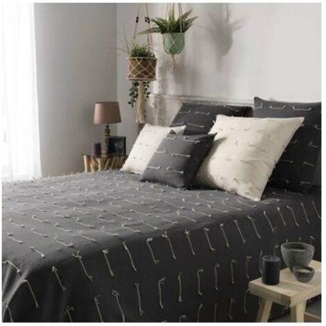 Douceur D'Intérieur – Couvre-lit en coton 100% – 180 x 220 cm – Gris élégant – Tissu doux et confortable pour un sommeil apaisant