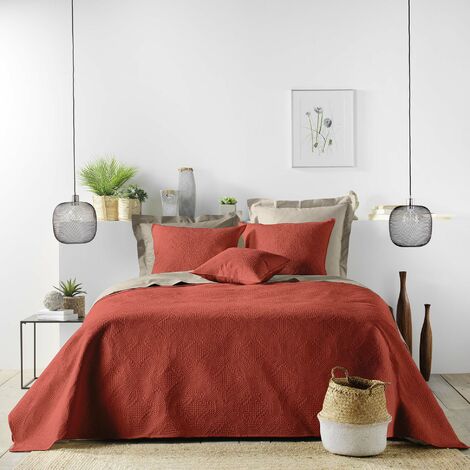 Douceur D'Intérieur – Couvre-lit matelassé terracotta 220x240 cm – 100% polyester microfibre – Finition biais – Style ethnique