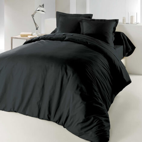 Douceur D'Intérieur – Housse de couette 2 personnes 260 x 240 cm – 57 fils – Couleur charbon – Tissu doux et confortable pour un sommeil réparateur