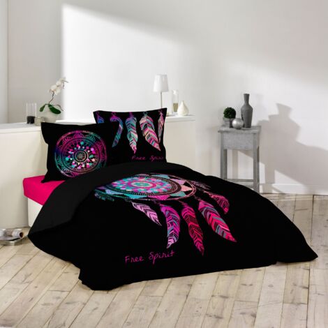 Douceur D'Intérieur – Housse de couette 240 x 220 cm – 100% coton 42 fils – Motif attrape-rêves multicolore – Lavable en machine 40°C