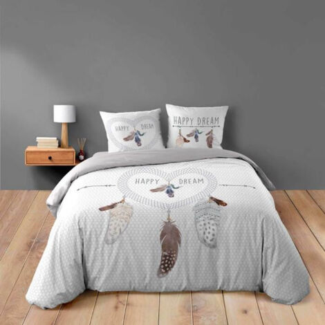 Douceur D'Intérieur – Housse de couette 240 x 220 cm coton 42 fils – 2 taies incluses – Fermeture boutons pressions – Lavage à 40°