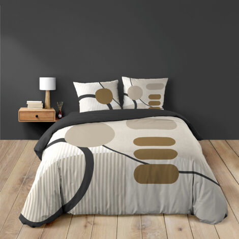 Douceur D'Intérieur – Housse de couette 240x220 cm + 2 taies 63x63 cm – 100% coton 42 fils/cm² – Motif géométrique moderne – Lavable à 40°C
