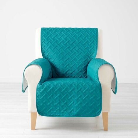 Douceur D'Intérieur – Housse de fauteuil matelassé uni Lounge pétrole 165 x 179 cm – Lavable en machine à 30°C – Protection contre l'usure et salissures