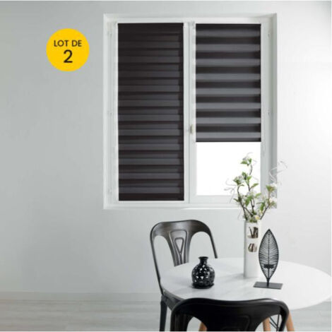 Douceur D'Intérieur – Lot de 2 stores enrouleurs jour et nuit 45 x 180 cm – Couleur noire – Pose facile avec ou sans perçage – Kit de fixation inclus