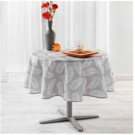 Douceur D'Intérieur – Nappe ronde antitache en polyester 180 cm – Couleur gris – Pour 8 à 10 couverts – Idéale pour table de salle à manger