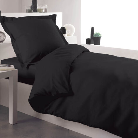 Douceur D'Intérieur – Pack parure de lit 140x200 cm – Housse de couette, drap housse et taie – Couleur noire – Pour chambre d'une personne