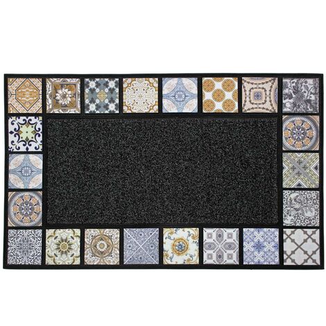 Douceur D'Intérieur – Paillasson mosaïque espagnole 75 x 45 cm – Polyester durable pour intérieur et extérieur – Nettoyage facile et efficace
