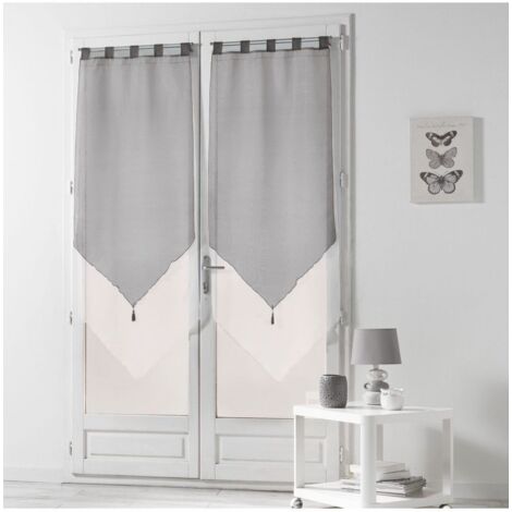 Douceur D'Intérieur – Paire de voilage bicolore duo 2 x 60 x 160 cm – Blanc/Gris – Finition pompons – Lavable en machine