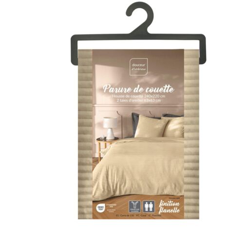 Douceur D'Intérieur – Parure de lit flanelle relief uni 240x220 cm – Fermeture zippée – 100 % polyester – Toucher velouté pour confort optimal