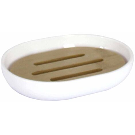 Douceur d'Intérieur Portasapone, poliestere e bambù, bianco, 12,2 x 9,3 x 2,5 cm