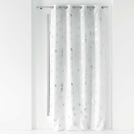 Douceur D'Intérieur – Rideau à 8 oeillets imprimé végétal blanc/argenté 140 x 260 cm – 100% polyester – Finition œillets métalliques pour pose rapide
