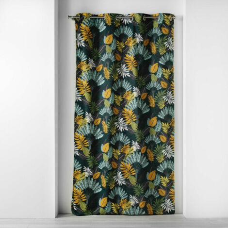Douceur D'Intérieur – Rideau à œillets 140 x 240 cm en coton imprimé – Motif Panazio bleu/jaune – Lavage à la main, repassage à 110°