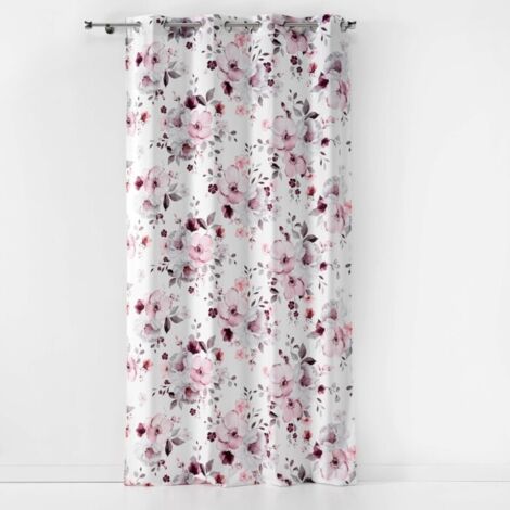 Douceur D'Intérieur – Rideau à œillets 140 x 240 cm – Velours polyester imprimé floral blanc – Accroche facile avec œillets universels