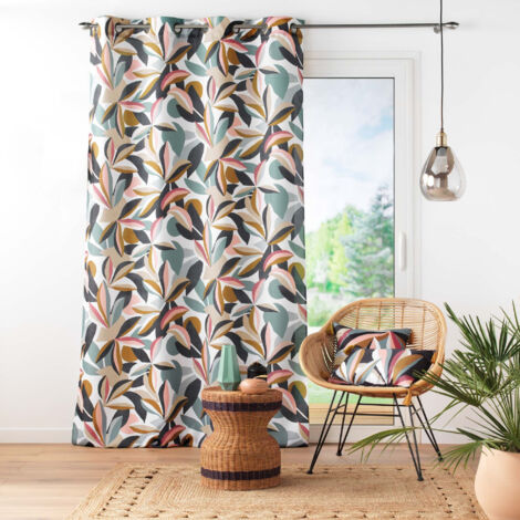 Douceur D'Intérieur – Rideau à oeillets Lavinia 140 x 260 cm – Imprimé végétal multicolore en polyester léger – Entretien facile à 30°