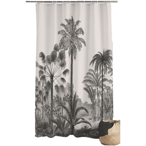 Douceur D'Intérieur – Rideau de douche palmiers 200x180 cm – 100% polyester – 12 anneaux inclus – Entretien facile à l'eau savonneuse