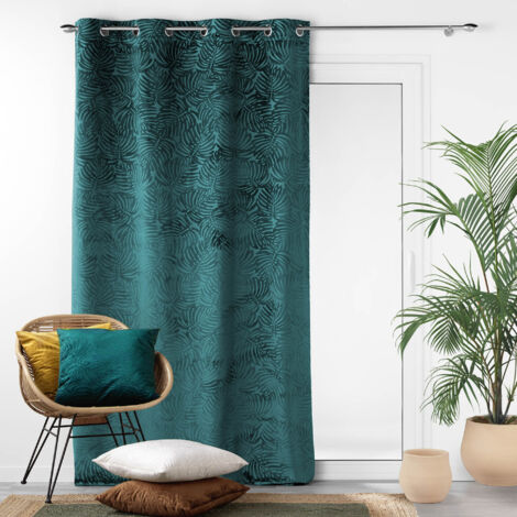 Douceur D'Intérieur – Rideau occultant 140 x 240 cm en velours relief bleu pétrole – Oeillets raffinés pour décoration intérieure – Lavable à 30°