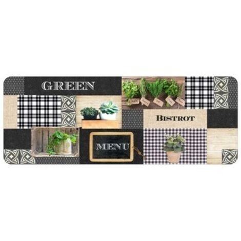 Douceur D'Intérieur – Tapis de cuisine rectangle en mousse 100% PVC – Multicolore – 45 x 120 cm – Design 'Green Bistrot' pour intérieur