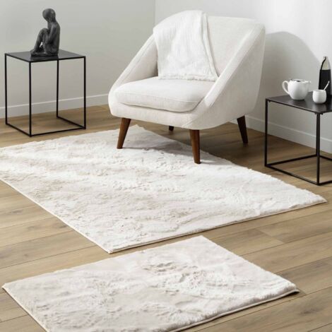 Douceur D'Intérieur – Tapis shaggy imitation fourrure 120x170 cm – Polyester doux – Couleur naturelle – Confort pour salons et chambres
