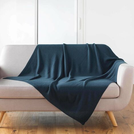 douceur-dinterieur Tricotine Plaid Bleu Marine 125 x 150 cm