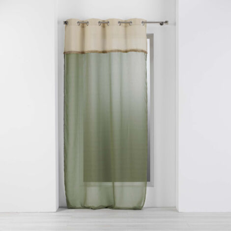 Douceur D'Intérieur – Voilage à oeillets 140 x 240 cm – Voile sablé léger avec haut en jute – Couleur verte pour décoration intérieure