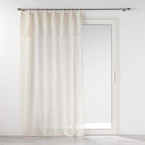 Douceur D'Intérieur – Voilage à volant et œillets en bois 140x240 cm – 92% polyester et 8% lin – Prêt à poser avec œillets décoratifs