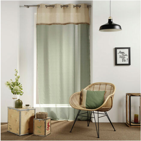 Douceur D'Intérieur – Voilage sablé et jute vert kaki 140x240cm – 75% coton et 25% jute – Finition avec 8 œillets – Lavage à 30°