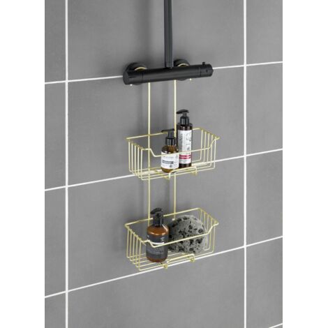 Douchcaddy WENKO Milo 2 étagères or inox sans perçage 25 x 55 cm étagère de douche porte-shampoing douche accessoire douche pratique panier douche suspendu design élégant pour salle de bain