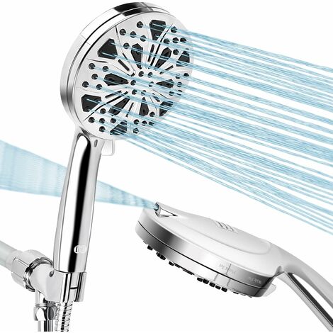 Douche 10 modes de douche haute pression à économie d'eau, douche de salle de bain (tuyau de douche de 1,5 m / buse anti-colmatage)