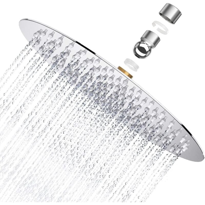 Serbia - Douche à effet pluie, douche ronde fixe, acier inoxydable SS304 ultra-fin, douche de bain, 20 cm (8 po)