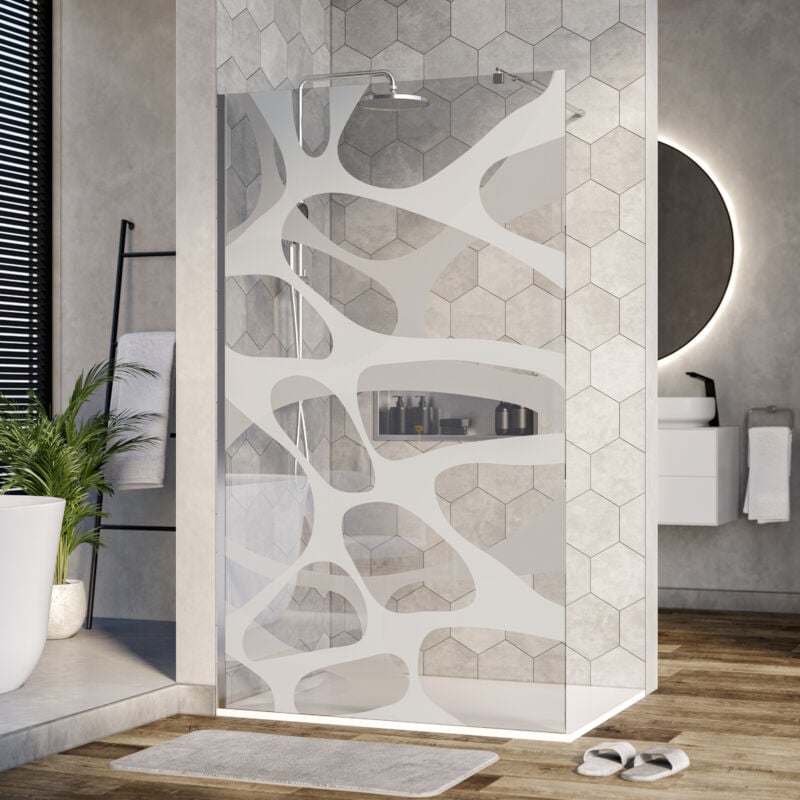 Douche à l'italienne modèle Wave en verre avec motif opaque EX101 revêtement nano - largeur sélectionnable 1200mm - Bernstein