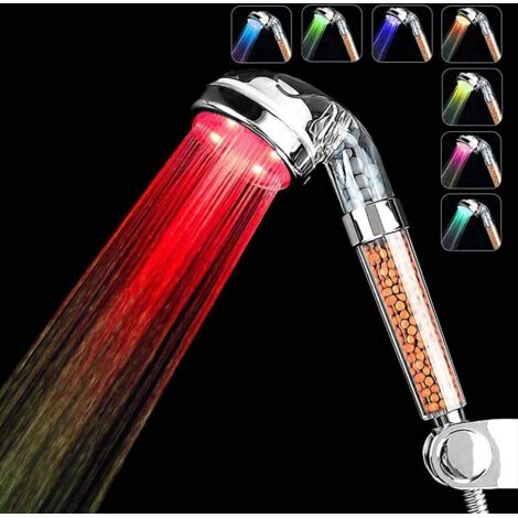 Douche À Main Led - Filtration Intégrée - Pression Élevée - 7 Couleurs Changeantes - Alimentation Hydraulique - Pour Salle De Bain - 1 Pièce