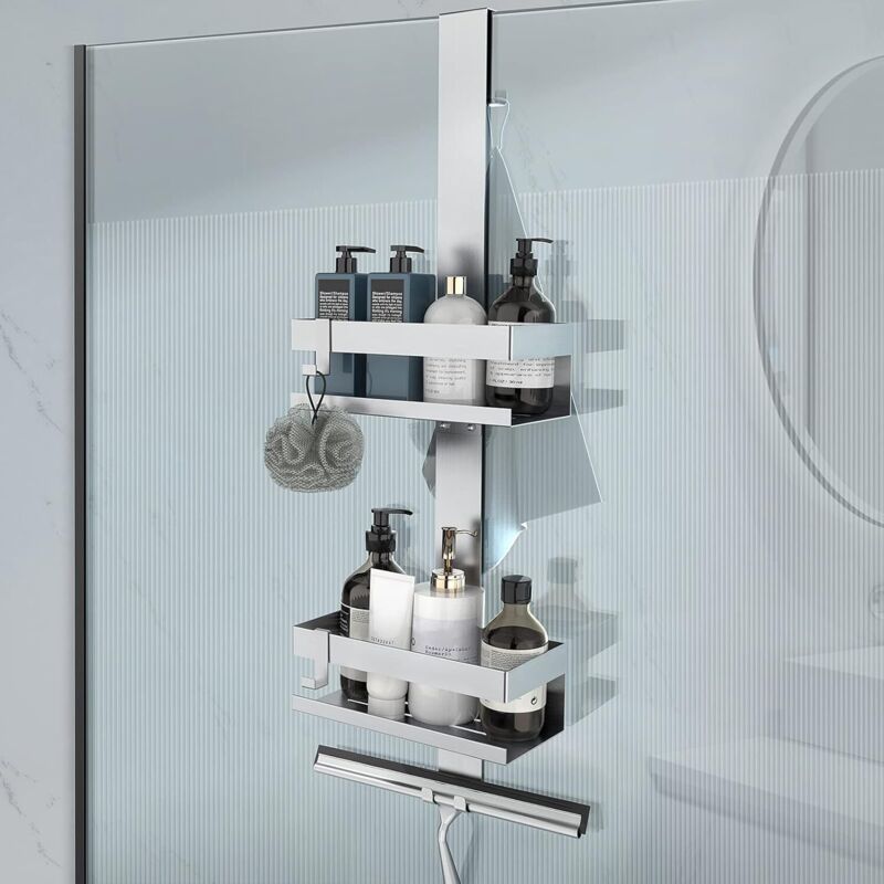 Douche à Suspendre, Acier Inoxydable SUS304, Etagere Salle de Bain sans Percage pour le gel Douche et le Shampooing (Argent)