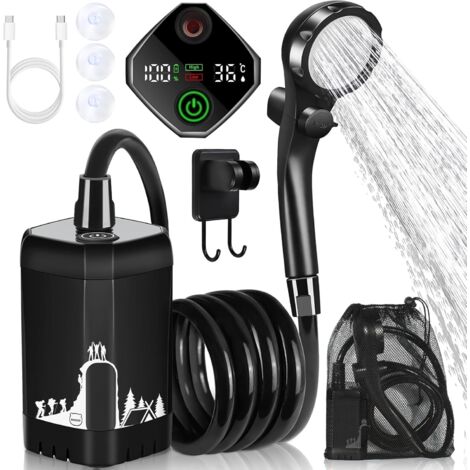 Douche Camping Portable, 7800 mAh, Pompe Rechargeable pour Douche électrique d'extérieur avec Affichage numérique Intelligent de la température, pommeau Douche pour Camping, randonnée