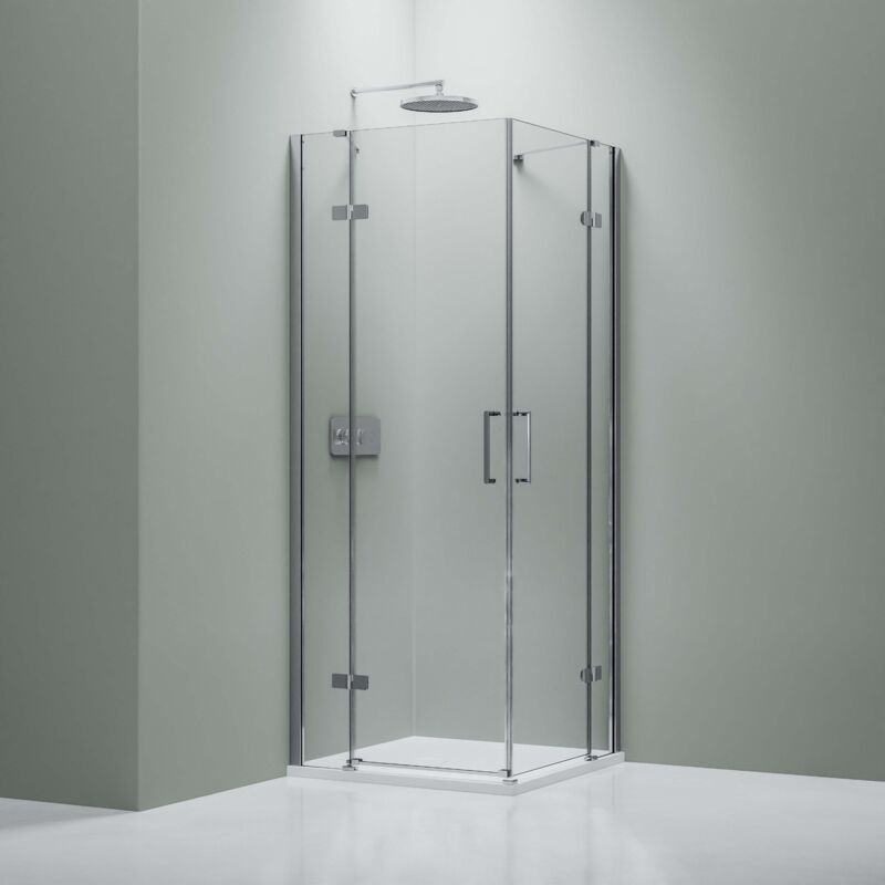 Paroi de douche d'angle verre 8mm Cabine de douche Chrome intégrale Parre douche 2 portes pliantes angle - NT407 - Toutes tailles dispo - 90cm, 120cm