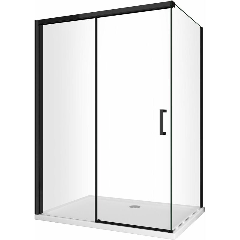 Giorgy - Douche d'angle avec paroi latérale fixe et porte frontale avec fermeture douce amortie h 200 8 mm cadre noir mat Cm 100 (98-100) x 130