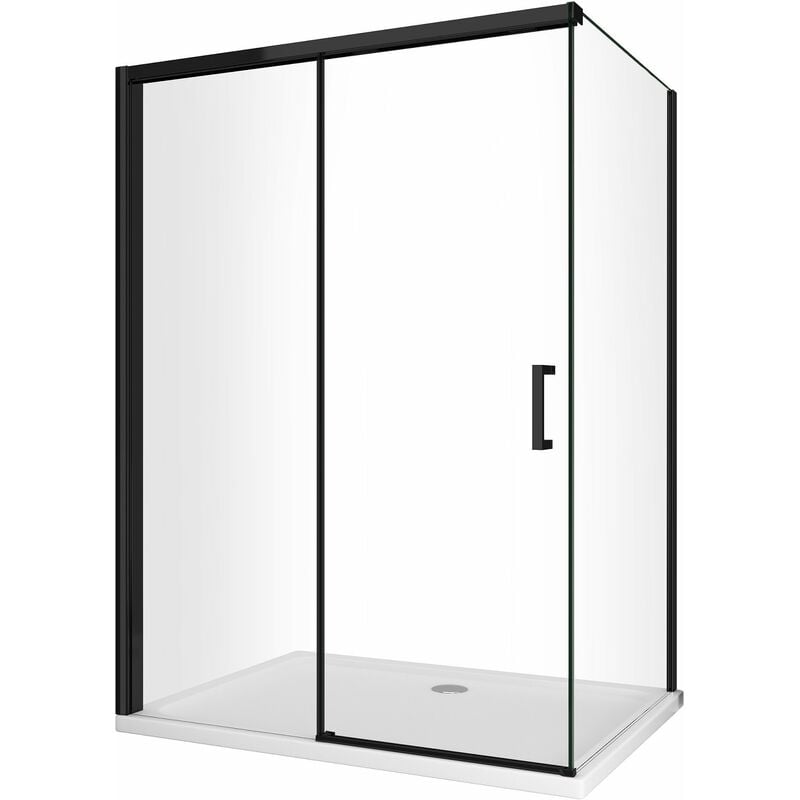 Douche d'angle avec paroi latérale fixe et porte frontale avec fermeture douce amortie H 200 8 mm cadre noir mat Cm 100 (98-100 ) x 140 (137-140)