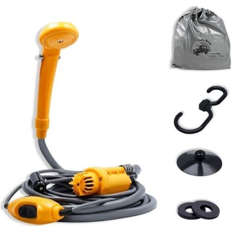 Douche de camping - AUFUN - Portable 12 V - Tuyau de 2 m - Câble de 5 m - Accessoires inclus