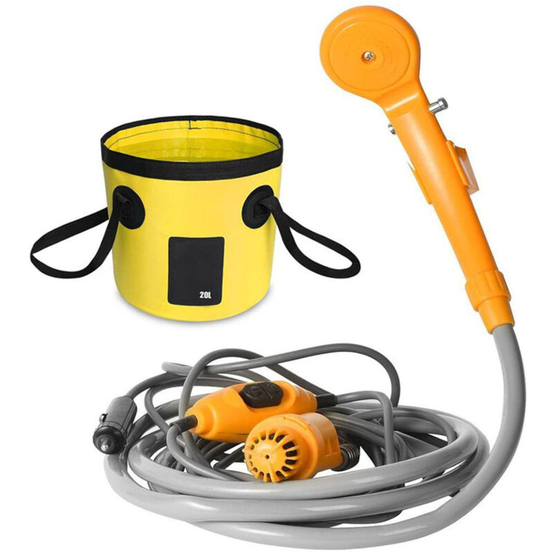 Lifcausal - Douche de camping portable, pompe de douche extérieure 12 v avec seau pliable de 20 l pour camping, randonnée, voyage, plage, bain pour