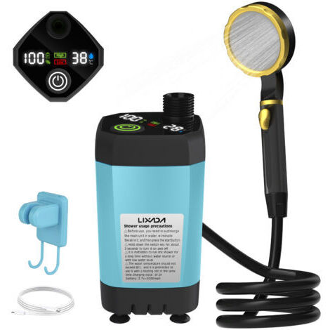 Douche de camping portable avec pompe et kit de douche d'extérieur pour camping-car Douche de camping avec écran numérique intelligent plein écran,9000mAh Bleu,DUBUNS