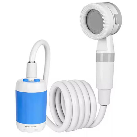 Douche de camping portable bleue, batterie 5000 mAh, deux niveaux d'eau pour la douche extérieure et le lavage de voiture.