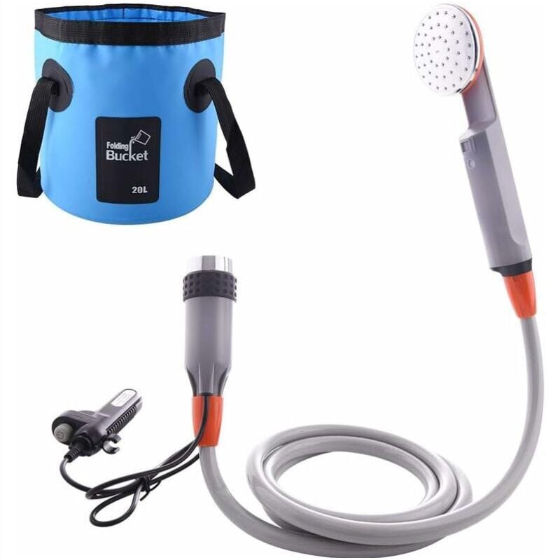 Fitags - Douche de Camping Portable, Douches de Randonnée avec Pompe Immergée, Batterie-li 2200mAh usb Rechargeable, Deux Têtes de Douche de Rechange
