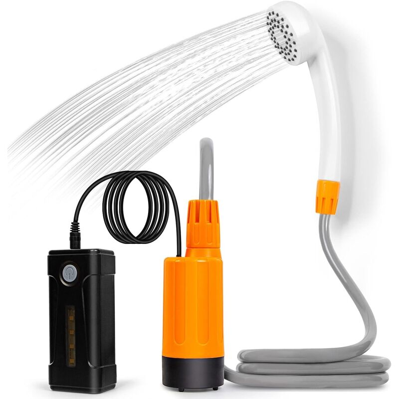 Kinsi - Douche de camping portable, lumière led, batterie amovible, pompe de douche de camping