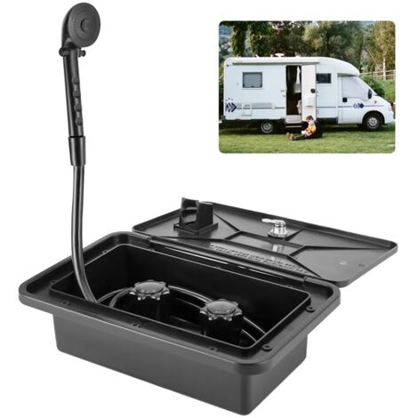 HENGMEI Douche de camping avec pompe submersible douchette à main 12 V adaptateur de voiture avec crochet et ventouse, sac de rangement pour jardin, extérieur, camping-car, camping, voyage