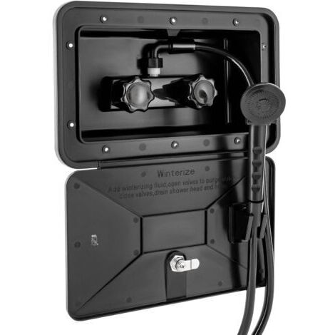 Douche de camping, salle de douche extérieure pour camping-car, interrupteur chaud et froid, pomme de douche, caravane, adaptée au jardin, à la plage, au camping, aux voyages/noir