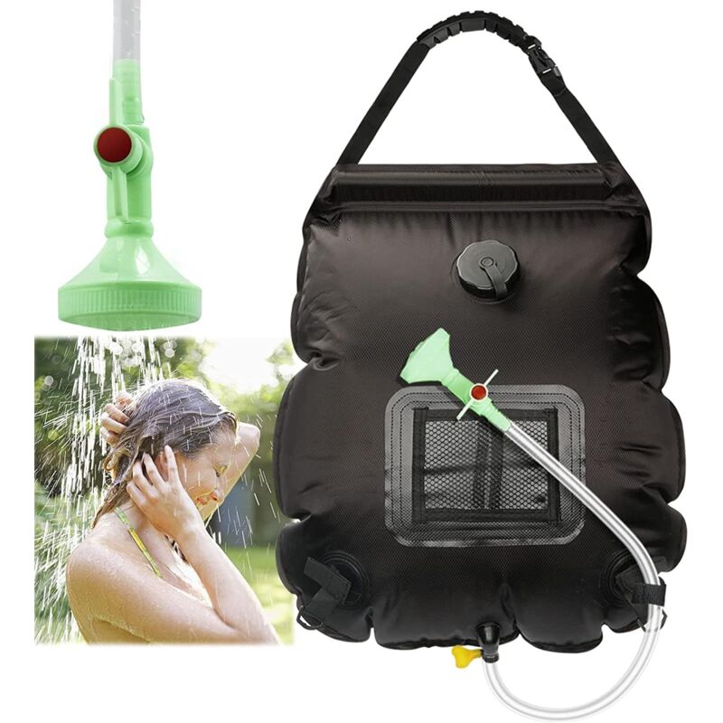 Douche de camping solaire 20 L Sac de douche avec affichage de la température, camping, pliable, portable, chauffage solaire, douche de voyage avec