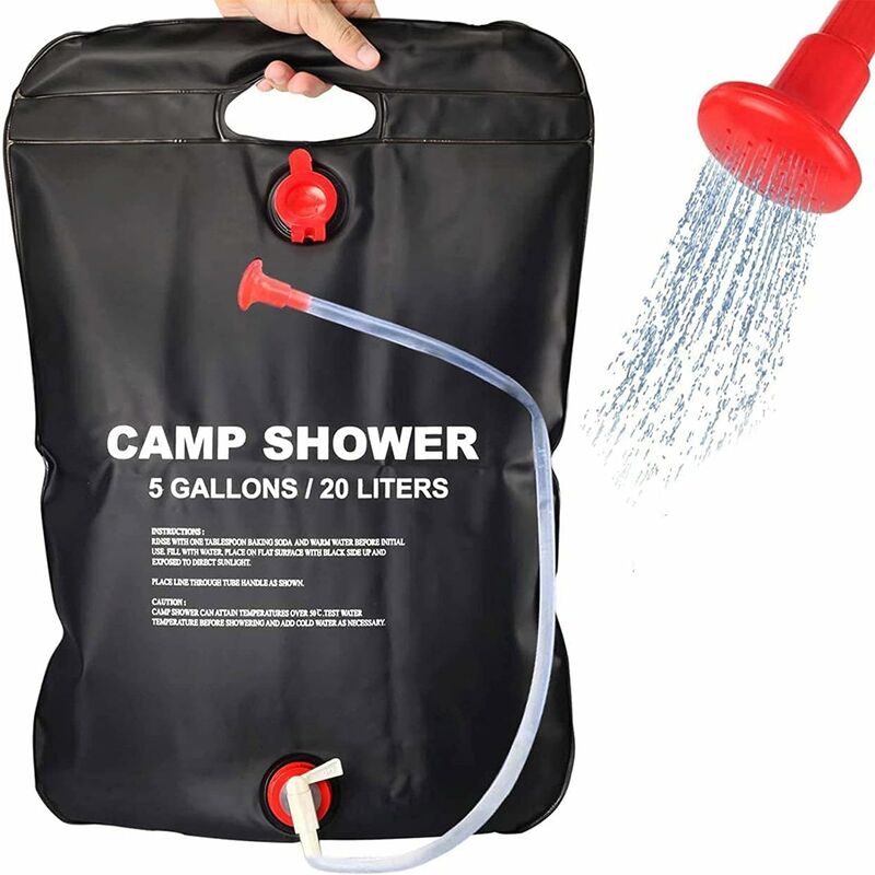 Douche de camping solaire, sac d'eau solaire portable pour jardin, douche de voyage avec pommeau de douche, tuyau de tuyau, kit de douche solaire