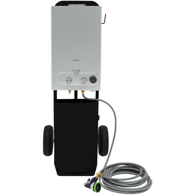 Monster Shop - Douche de Cheval & Chariot Acier Noir 18L Sans Réservoir Instantanée Eau Chaud Gaz Chauffe-Eau Chaudière gpl Tuyau 10M & Pistolet 9