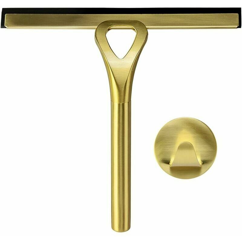 Douche de Couleur Or avec Crochet et Gratteur en Acier Inoxydable - Convient pour Salle de Bain et Cuisine - Nettoyeur d'Essuie-Glace.